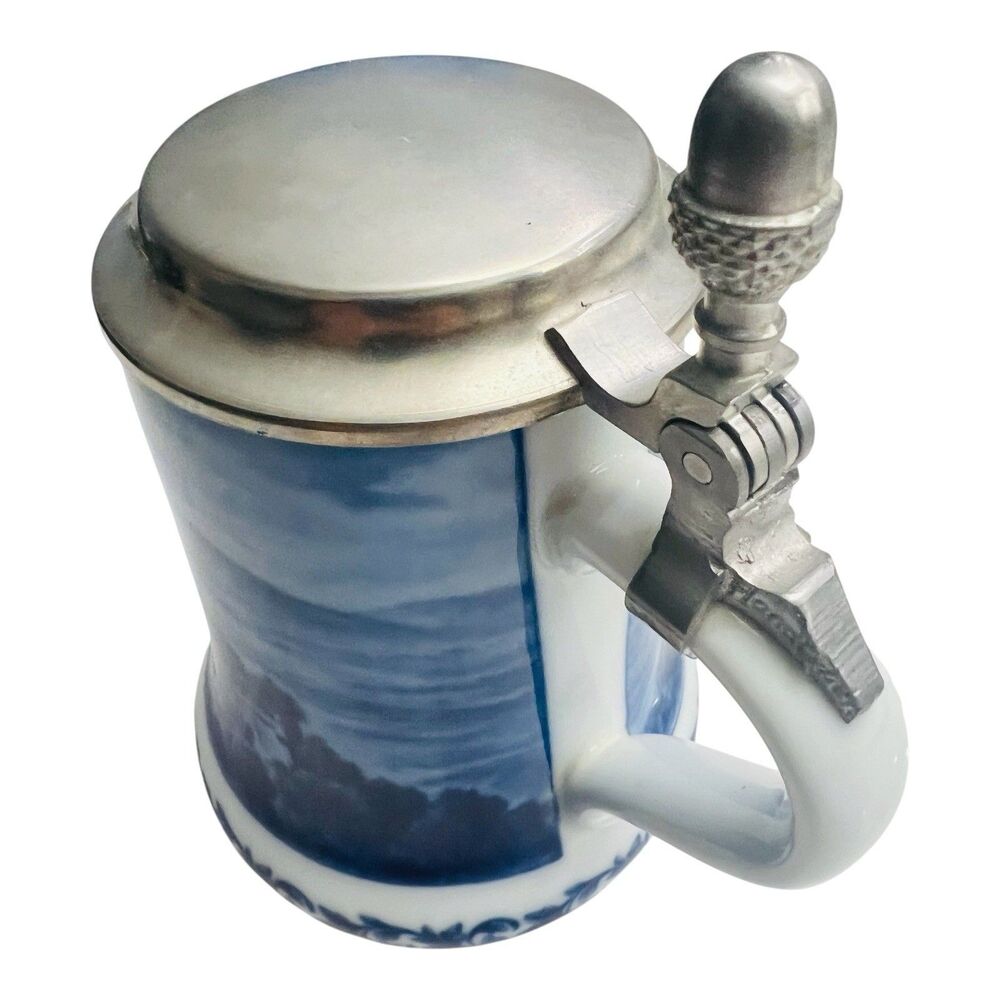 German Beer Stein Berlin Design Hohenzollern Castle Pewter Lid Blue White 1980 - Picture 8 of 8